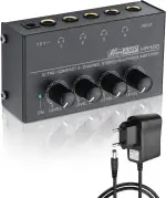SinLoon HA400 4-Kanal Stereo Kopfhörerverstärker, Metall Mini Audio Splitter mit unabhängiger Lautstärkeregelung, 1/4" TRS Ausgang & Eingang, mit 12V Adapter für Studio, Bühne, PC, Gitarre