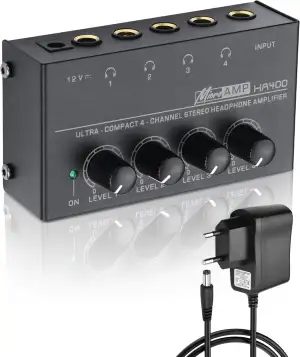 SinLoon HA400 4-Kanal Stereo Kopfhörerverstärker, Metall Mini Audio Splitter mit
