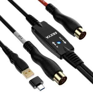 EBXYA USB MIDI Kabel auf 5-pin-MIDI-Schnittstelle 2M MIDI-In-Out-Konverter-Tasta