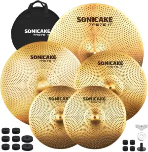 SONICAKE Cymbal Set mit geringer Lautstärke 14" HiHat+16" Crash+18" Crash+20" Ri