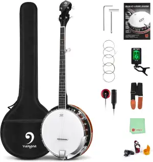Vangoa Left-handed 5-String Banjo, Mahogany Open-back Banjo with Resonator, with