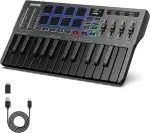Donner DMK-25 Pro MIDI Keyboard Controller, tragbares USB-C-MIDI-Keyboard mit 25 Mini-Tasten, 8 Drum-Pads, OLED-Display, personalisierter Touch Bar, Musikproduktionssoftware und 40 Lernkursen