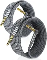 RUXELY 6.35mm TRS Gitarrenkabel 3M 2-Stück,90 Grad 1/4" Stecker Stereo Instrumentaenkabel,6.3 Kli...