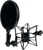 Pronomic MSP-45 Mikrofonspinne mit Popschutz (schwarze Mikrofonspinne, für Mikrofone mit 45 bis 52 mm Durchmesser, inkl. 15cm-Popkiller) schwarz