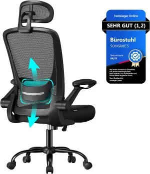 SONGMICS Bürostuhl ergonomisch, Drehstuhl mit Mesh, Lenden- und Kopfstütze, Wipp