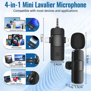 Farerkass Kabelloses Lavalier Mikrofon 2er Set, Mini Ansteckmikrofon mit Geräuschunterdrückung, Plug & Play für iPhone, Android, iPad, Laptop, ideal für Videoaufnahmen, Podcast, Vlog, YouTube, TikTok