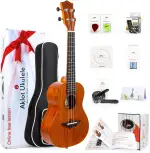 Ukulele Aklot Konzert Ukulele Erwachsene Solides Top Mahagoni Ukelele 23 Zoll mit Kostenlosen Online Kurs 8er Pack Anfänger Starter-Set (Gigbag Plektren Stimmgerät Gürtel Reinigun)