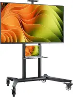ONKRON TV Ständer rollbar für 55-90 Zoll Fernseher, max Belastung 90 kg, TV Rollwagen höhenverstellbar, VESA 200x200-800x600, professioneller Fernsehständer mit Rollen, Ablage Schwarz TS1871-B