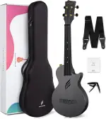 Enya Konzert Ukulele Nova U 23 Zoll Kohlefaser Anfänger Ukulelen Set mit Tasche Saiten Gurt Capo Wasserdicht (Schwarz)