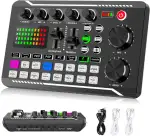 Facmogu F998 Live Sound Card Audio Mixer, Podcast Audio Interface mit DJ Mixer Effekten, Voice Changer mit Soundeffekten für Karaoke Tiktok YouTube Live Streaming Record Gaming