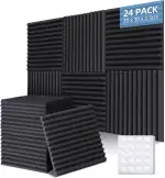 Ohuhu Schallschutzplatten 24 Stück mit Aufkleber, 30 x 30 x 2,5 cm Akustikschaumstoff Schallschutz Schalldämmung Akustikpaneele für Tonstudio Podcasts Gaming Deko
