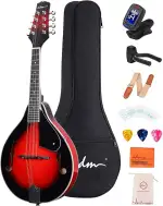 ADM Akustisches Mandolinen-Instrumenten-Set, Musik, A-Stil für Kinder, Studenten, Erwachsene, Holz-Mandolinen, Anfänger-Set mit Tasche, Stimmgerät, EQ, Gurt, Saiten, Plektren und Aufhänger, Rot