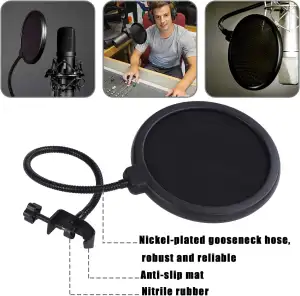 PIQIUQIU Popschutz, Mikrofon Popschutz Mic Windschutz Pop Filter für Mikrofon, Mit 360° Flexiblem Schwanenhals und Stabilisierungsarm - 6 Zoll