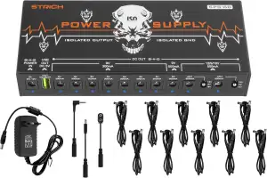 STRICH SPS-60 Netzteil für Gitarrenpedale, 10 vollständig unabhängige DC-Ausgänge, Netzteil für Pedalboard mit 9V/12V/18V (300mA/500mA), Hochleistungsversorgung für Gitarrenpedale, rückwirkungsfrei
