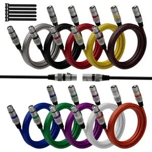 XLR-Kabel Mikrofonkabel 0.5m(10 pack,mehrfarbig),Stecker auf Buchse,3 polig abge