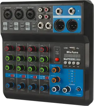 Mini-Audio-DJ-Mixer Soundboard-Konsolensystem, 5-Kanal-48-V-Phantomspeisung mit 