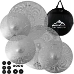 EASTROCK Low Volume Becken Pack Mute Becken Set 5 Stück, 14"hi-hat+16" crash+18" crash+20" ride mit Beckentasche und Beckenfilzen(Silber)