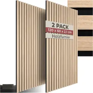 tectake® 3D Akustikpaneele 120 x 60 x 2,1 cm, Holz Optik Paneele, Wandpaneele in
