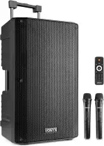Vonyx VSA700 Partybox Bluetooth Lautsprecher Groß 1000W, 8 Std Akku, Mobile PA Anlage Komplettset mit 2 UHF Hand Mikrofonen und Fernbedienung - Mobile Musikbox Groß, USB, SD, MP3, Schwarz
