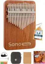 Kalimba "Sonolimba" mit 17 Schlüsseln in C - Dur aus Korallenholz. Daumenklavier inkl. Set mit Liederbuch, Schutztasche, Stimmhammer und weiteres. Kalimba Instrument für Kinder und Erwachsene