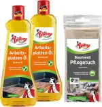 POLIBOY Arbeitsplattenöl - Holzöl für Massivmöbel - Öl zur Holzpflege und Holzschutz - 2x 500ml - Mit Baumwolltuch - Made in Germany