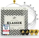 BELFORT® Gitarrensaiten Konzertgitarre, Saiten für klassische Gitarre aus Nylon und Silber, Akustikgitarre (6-Saiten Set) - Inkl. 4 Plektren + extra hoher E-Saite für Konzert Gitarren (Guitar Strings)