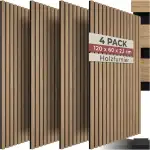 tectake® 3D Akustikpaneele 120 x 60 x 2,1 cm, Holz Optik Paneele, Wandpaneele in Holzoptik als Schallabsorber, Panels für Wohnzimmer, Küche, Wandverkleidung, Schallschutz - Eiche, 4er Set