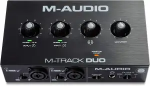 M-AUDIO M-Track Duo - USB Audio Interface für Aufnahmen, Streaming und Podcasting, mit Dualen XLR, Line- und DI-Eingängen, Inklusive Softwarepaket